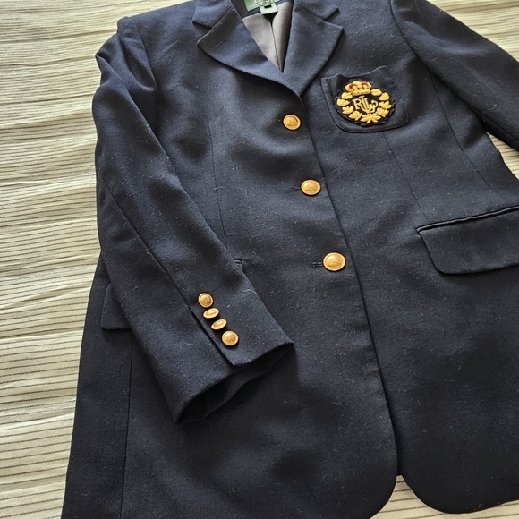 Lauren Ralph Lauren Navy Wool Blazer Signature Crown Crest Chest Pocket Sz 14 - Picture 4 of 14